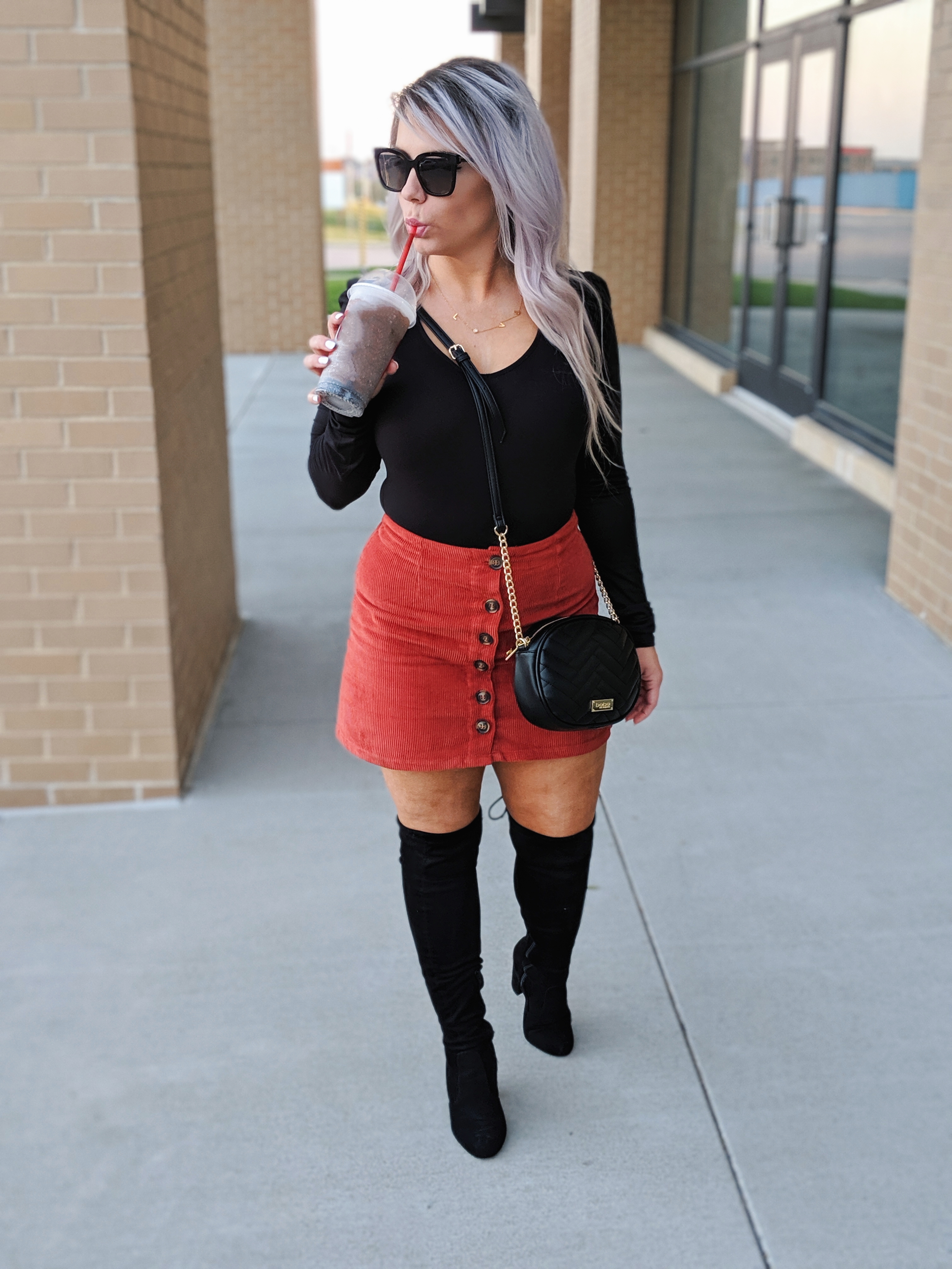 corduroy skirt fall outfit